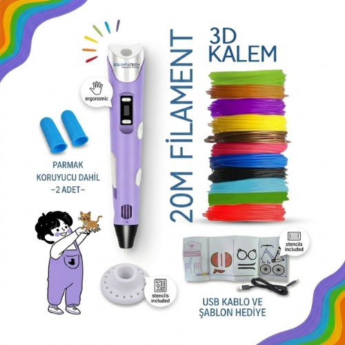 Çok Renkli  3D Kalem (+25 Metre Flament)