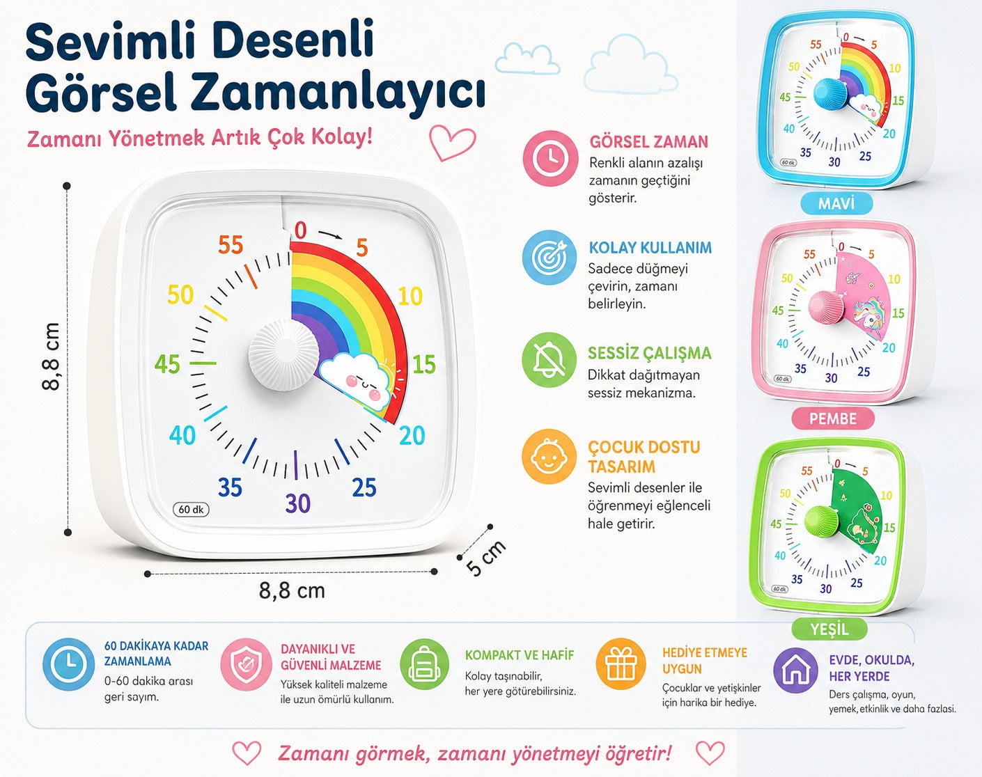 Markevar Gece Işıklı Görsel Zamanlayıcı Timer