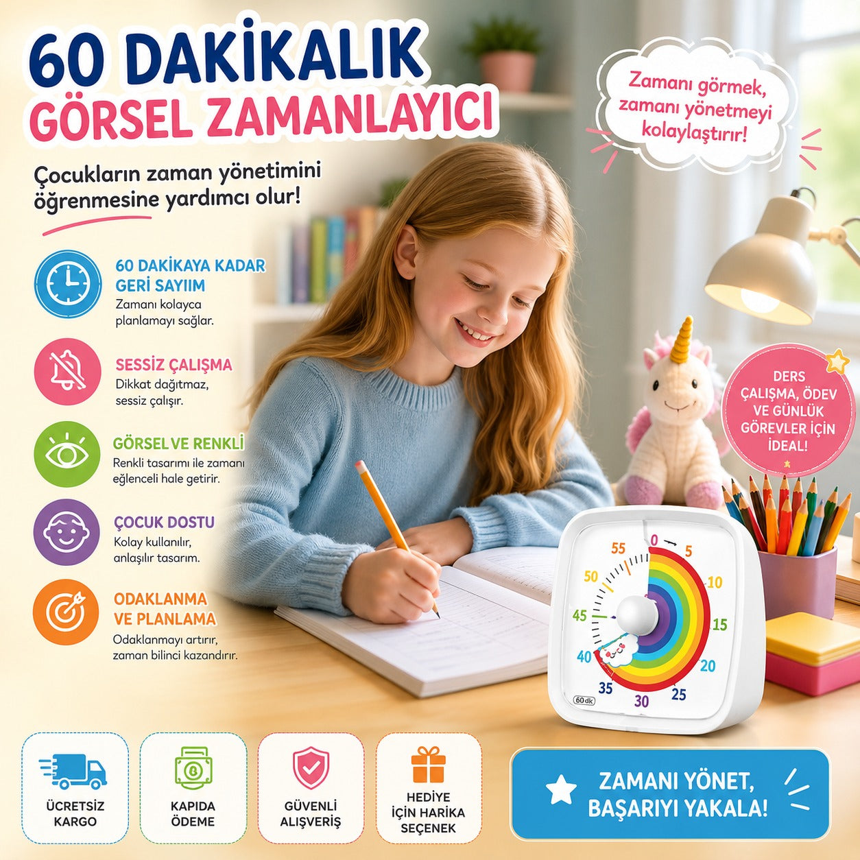 Markevar Gece Işıklı Görsel Zamanlayıcı Timer